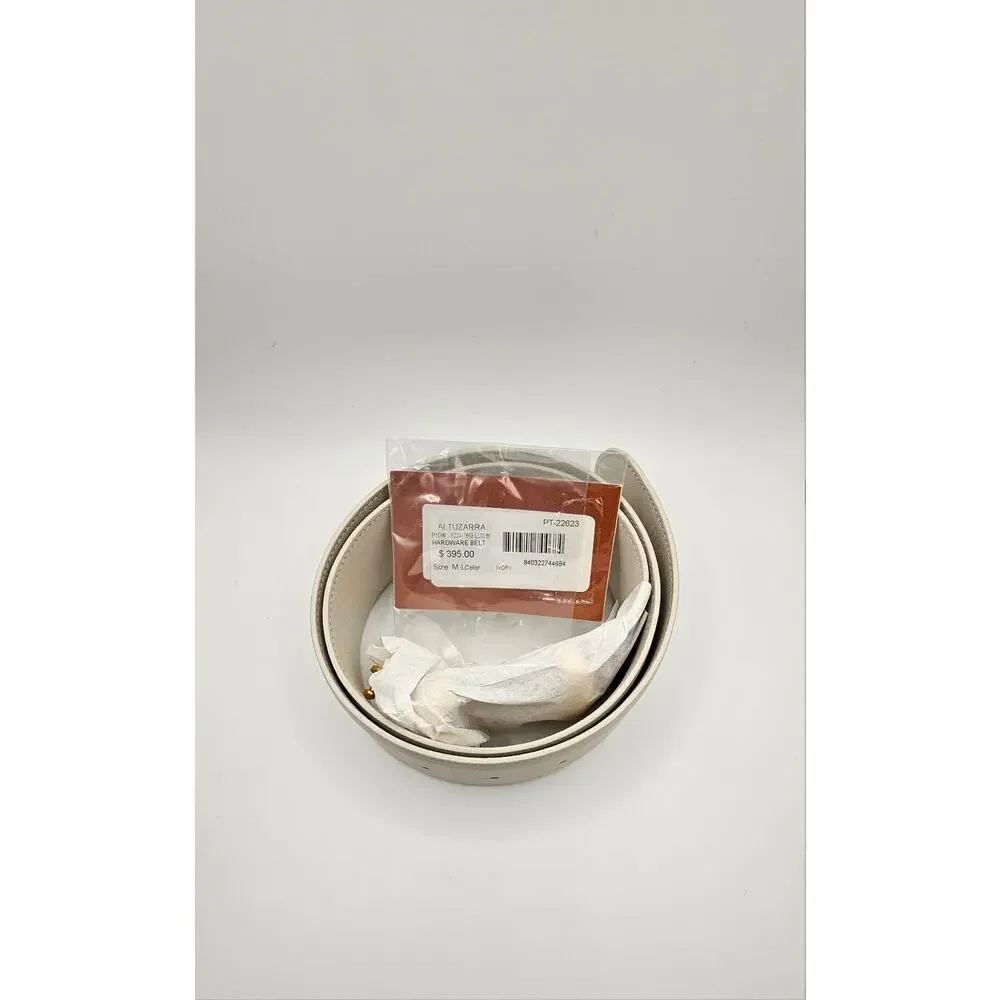 Altuzarra Women's Wide Leather Belt –Ivory‎ with  Gold Buckle Size M Retail $395